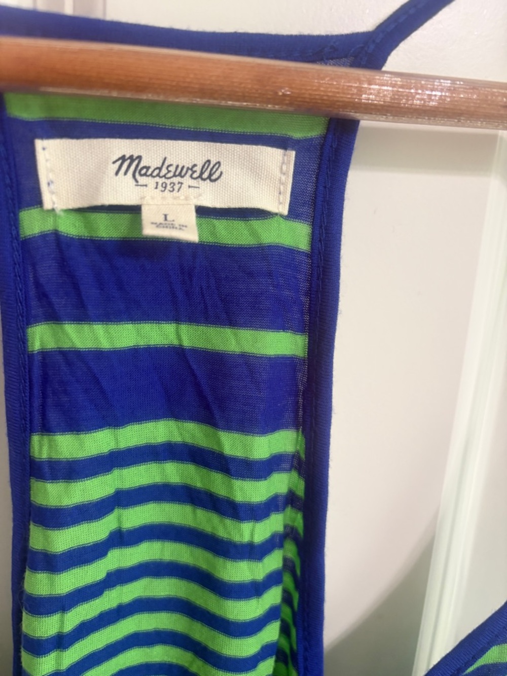 Madewell Blue & Green Striped women’s size L Racerback tank top. Vintage 2013. - Picture 2 of 6